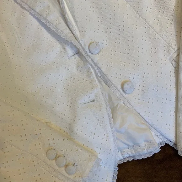 JCrew White 6 Eyelet Blazer Classic Coastal Cottagecore Timeless Minimalist - Picture 5 of 7